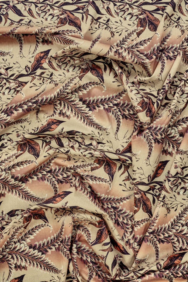 Wiskoza z beÅ¼owym wzorem roÅlinnym KUPON 275cm